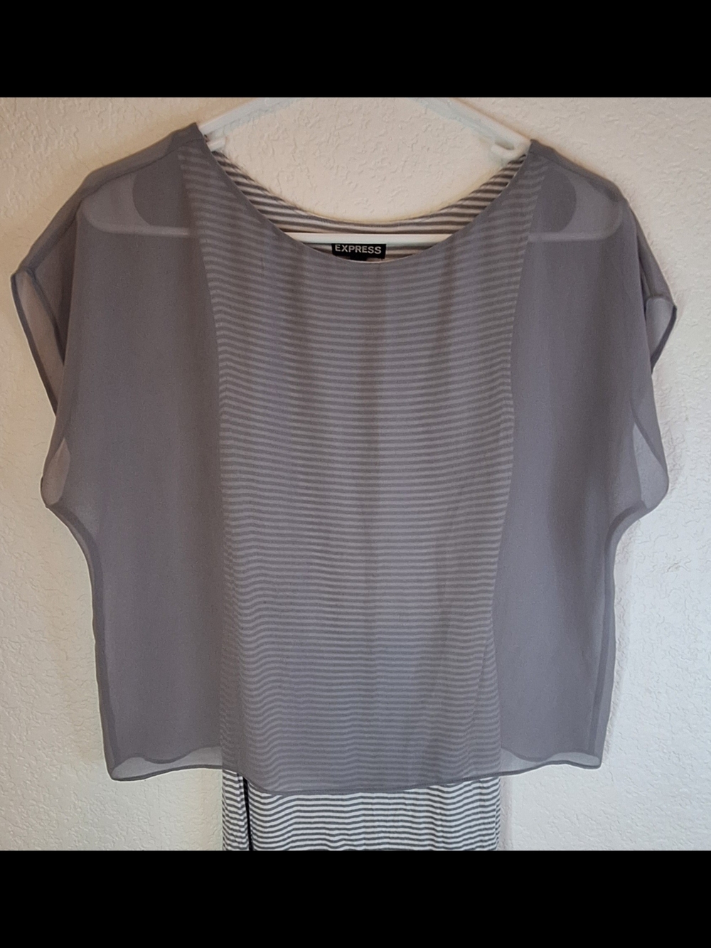 Express Gray Sheer Overlay Top